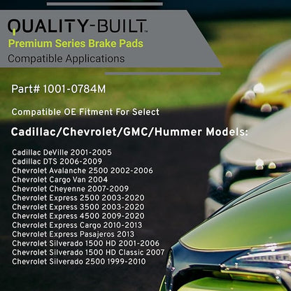 Premium Semi-Metallic Front Brake Pads (1001-0784M) Compatible with 1999-2020 Cadillac/Chevrolet/GMC/Hummer (Avalanche/Express 2500/3500/H2/Savana/Sierra/Silverado/Suburban & More)