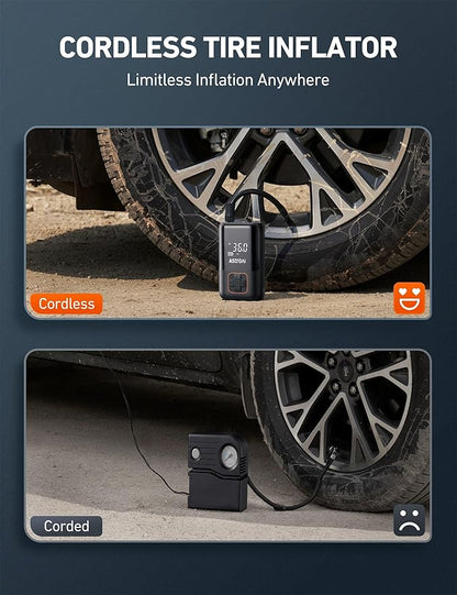 AstroAI Tire Inflator Portable Air Compressor Cordless Ultra-Lightweight Car Tire Pump 150 PSI Bike Pump with LED Lights & Digital Screen Air Pump for Cars, Motorcycles, E-Bikes, Balls-Black,Regular