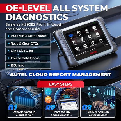 Autel MaxiPRO MP808S Scanner, 2025 2-Year Update MP808S Up of MaxiSys MS906BT MaxiCOM MK900BT MK900 MX900 MP808BT, ECU Coding as MS906 PRO/MAX MP900BT, 3k+ Active Tests, 30+ Resets, FCA SGW, OS 11