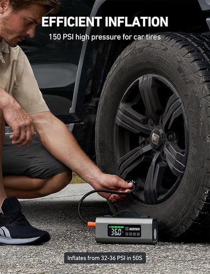 AstroAI Portable Car Battery Jump Starter with Air Compressor 2500A 150PSI 30W Quick Charger, 14800mAh Jump Box (7.5L Gas & 5.0L Diesel) 12V Jump Box with Booster, LED Light, Jumper Cables