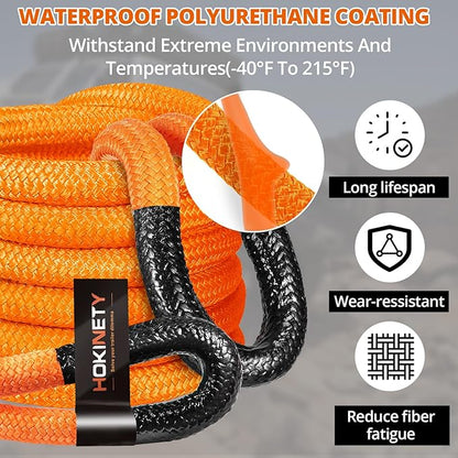 Kinetic Recovery Tow Rope: 1.26" x 30ft 55000LBS Snatch Strap Heavy Duty Offroad Towing Straps Kit for Trucks SUV UTV ATV Tractor Car Jeep - Orange