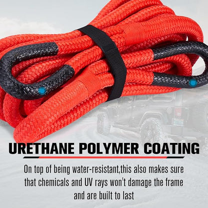 FieryRed 3/4” x 20FT Kinetic Recovery Rope Kit with 2 Soft Shackles, 26500LBS MBS Heavy Duty Tow Rope Snatch Strap Offroad for SUV, Truck, Car and Tractor