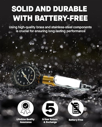 Vondior Tire Inflator with Pressure Gauge(0-100 PSI) - ANSI B40.1 Accurate, Large 2" Glow Dial, Premium Braided Hose, Durable Rubber Hose, Perfect for Any Car, Truck, Motorcycle, RV