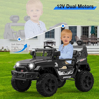 12V Kids Electric Ride On Truck Car w/Parent Remote Control, Spring Suspension, LED Lights & AUX Port | Outdoor Ride Toy for Boys Girls
