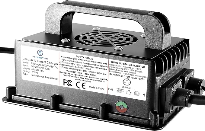 800W Lead Acid Battery Charger 48 Volt 15 AMP 3-Pin Round Plug Club Car Golf Carts