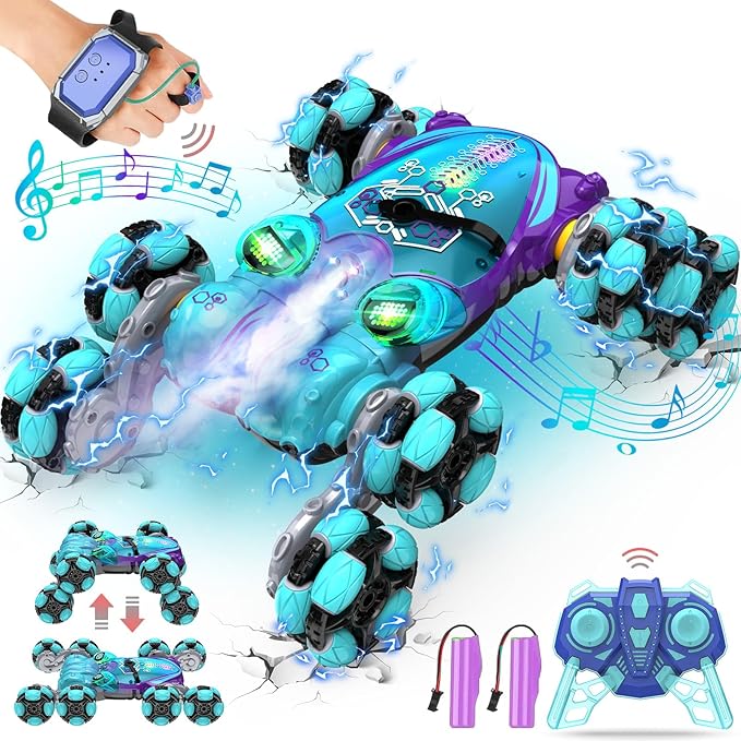 8WD Gesture Sensing RC Stunt Car, Boys Toys with Spray & Light, Hand Controlled RC Car Toys Gift for Kids Boys Age 8-12