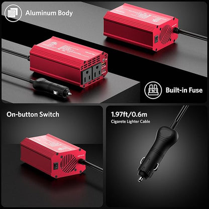 300W Car Power Inverter, USB-C PD65W QC 18W Converter Car Charger, DC 12V to 110V for Vehicles, Power Adapter for Car Charging