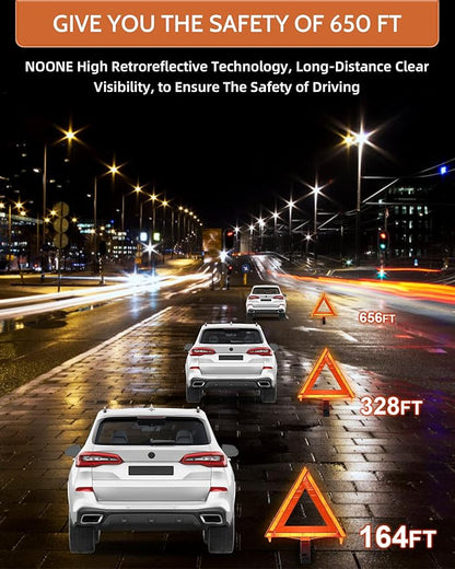 Noone Safety Triangles DOT Approved, 3 Pack Foldable Warning Reflective Triangles, US FMVSS 571 125 with Carrying Case, Heavy Base Emergency Roadside Triangles