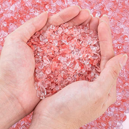 0.5 Lb/230g Watermelon Red Crushed Stone Crystal Chips Bulk, Tumbled Healing Crystal Chips Natural Gemstones Crushed Stones Decorative Vase Fillers Aquarium Gravel Rocks, 5-7mm