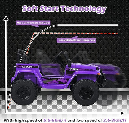 INFANS Kids Ride on Car Truck with 2.4G Remote Control, 12V Battery Powered Electric Cars for Kids w/3 Speeds, Battery Display, LED Lights, Safety Belt, Music & Horn, Bluetooth/FM/USB (Purple)