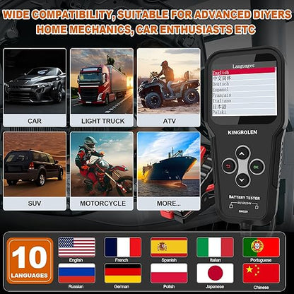 KINGBOLEN BM520 6V 12V 24V Car Battery Tester, 100-2000 CCA Automotive Load Tester Accurate Digital Auto Battery Analyzer Cranking and Charging System Tester for Cars Trucks SUV Motorcycle