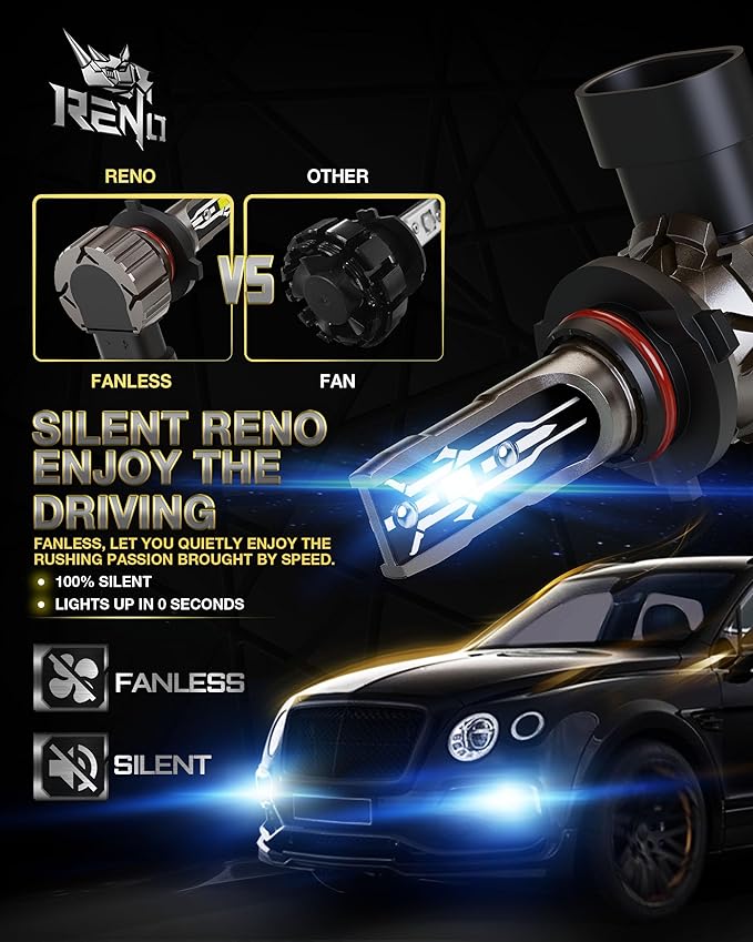 RENO 9005 H11 Bulb Combo, 9005 H11 Fog Lights, H11 9005 Light Bulbs Fanless In Line Car Fog Bulb Plug and Play, Pack of 4