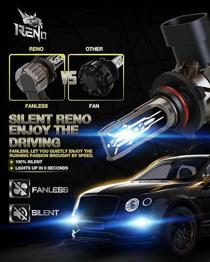 RENO 9005 H11 Bulb Combo, 9005 H11 Fog Lights, H11 9005 Light Bulbs Fanless In Line Car Fog Bulb Plug and Play, Pack of 4