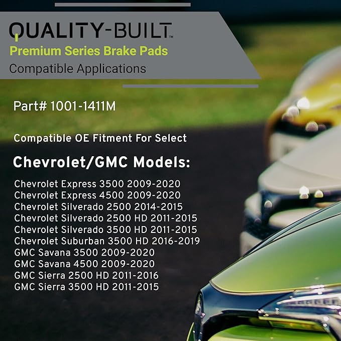 Premium Semi-Metallic Front Brake Pads (1001-1411M) Compatible with Chevrolet Silverado 2500 HD 2011, Silverado 3500 HD 2011, GMC Sierra 2500 HD 2011, Sierra 3500 HD 2011