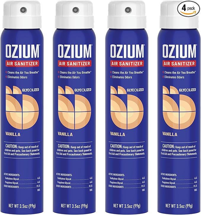 Ozium 3.5 Oz. Air Sanitizer & Odor Eliminator for Homes, Cars, Offices and More, Vanilla Scent, 4 Pack