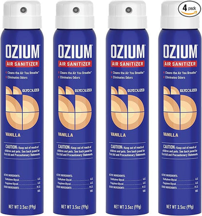 Ozium 3.5 Oz. Air Sanitizer & Odor Eliminator for Homes, Cars, Offices and More, Vanilla Scent, 4 Pack