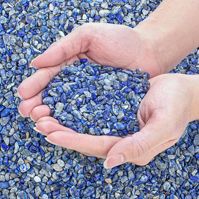 0.88 Lb Lapis Lazuli Crushed Stones Aquarium Gravel Rocks Bulk, Natural Healing Reiki Crystals Stones Chips Polished Tumbled Quartz Rock for Garden|Vase Filler|Fish Turtle Tank Decorations