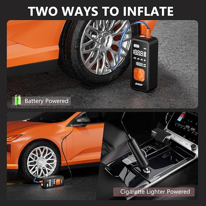 Tire Inflator Portable Air Compressor - 4X Faster Inflation, 150PSI Air Pump for Car Tires with Digital Pressure Gauge/LED Light, 20000mAh Portable Tire Inflator for Car, Moto, Bike, Ball, etc