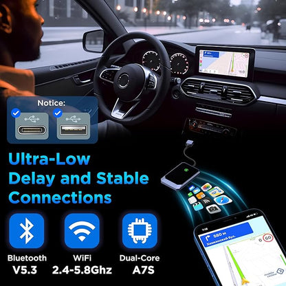 Wireless Carplay Adapter, Converts Wired to Wireless carplay Adapter for iPhone, Wireless Control Plug & Play Carplay for Cars from 2017 & for Apple iPhone iOS 10+