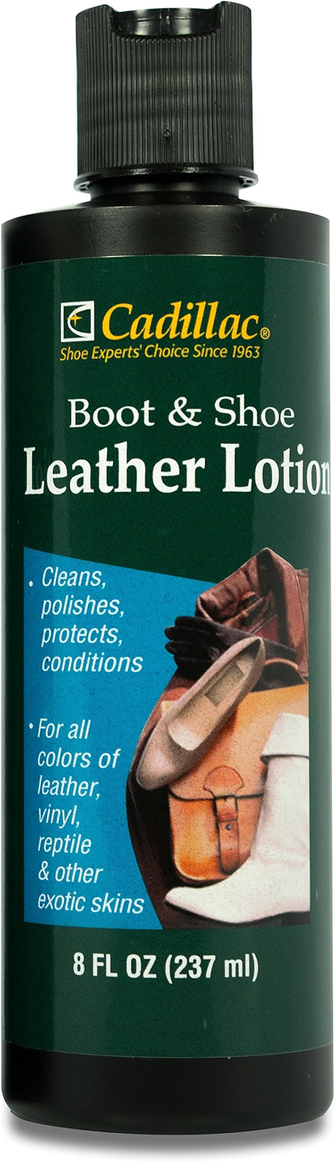 Cadillac Boot and Shoe Leather Lotion 8 Ounces - Cleans, Conditions, Protects, and Polishes Leather Footwear and Accessories