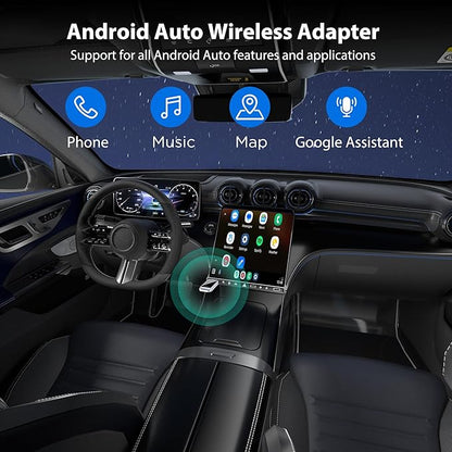 Android Auto Wireless Adapter, Convert Factory Wired to Wireless, Easy Plug and Play Setup, Zero Delay, Supports Voice Assistant, Compatible with Android 11+