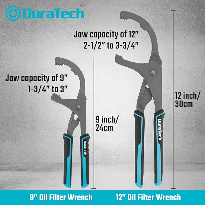 DURATECH Oil Filter Wrench Set, 9" & 12" Oil Filter Removal Tools, Pliers for Cars, Trucks, Motorcycles