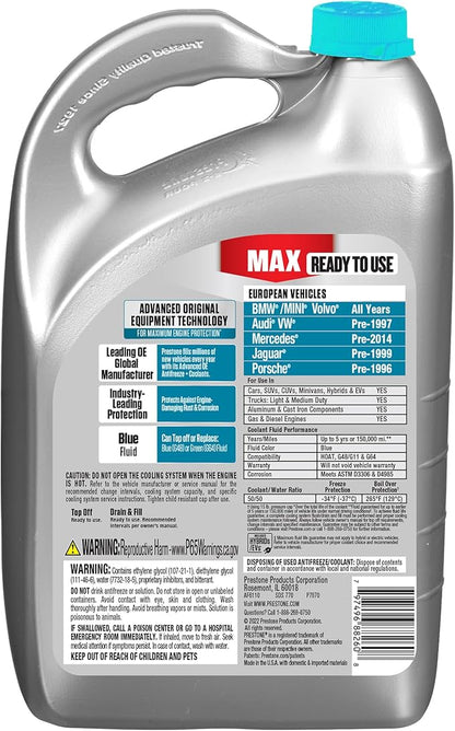 Prestone AF6110 MAX European Vehicles (Blue) Anti-Freeze and Coolant, 1 Gallon, Pack of 6