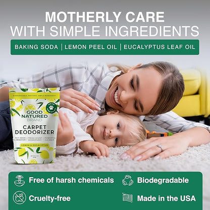 Good Natured Brand | Carpet Deodorizer & Freshener Powder | 31 oz Pet Odor Eliminator for Strong Odor & Pet Urine | Fresh Natural Lemon & Eucalyptus Scent | Safe for Homes with Pets