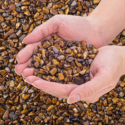 0.5 Lb/230g Crystal Chips Tumbled Polished Natural Tiger Eye Gravel Stones, Irregular Shaped Healing Stones Gravel Pebble for Crafts, Vases Filler and Fish Turtle Tank Decorations