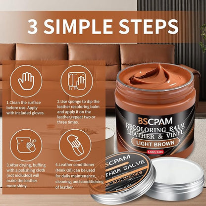 Light Brown Leather Recoloring Balm with 100ml Mink Oil,Leather Couch Scratch Remover,Leather Repair kit for Vinyl Furniture and Car Interior,Leather Dye Paint,Mink Oil for Leather