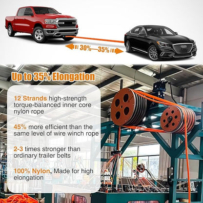 Nilight Kinetic Recovery Rope 33000 LBS 1" x 30ft Snatch Strap Heavy Duty Offroad Towing Starp Kit Vehicle Recovery kit for UTV ATV SUV Truck Car Jeep Tractor