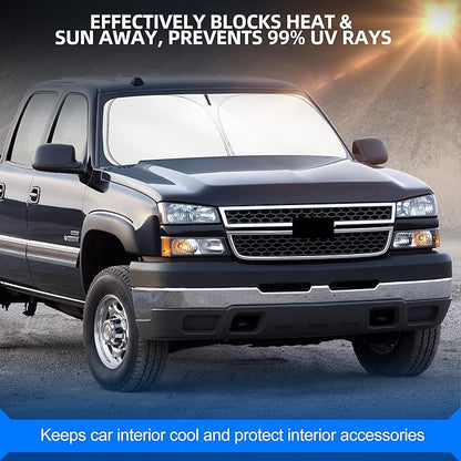 Windshield Sun Shade for Ch-evro-let/Chevy Silverado 1500 1500HD 1999-2006 Foldable Sunshade Custom Fit Front Window Car Interior Accessories Protector Blocks UV Rays