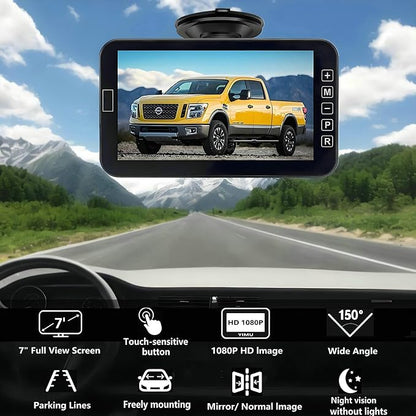 YIMU Car Backup Camera for Truck 7″ monitor AHD 2K Front Rear View Camera for car,USB Powered Plug-Play, Night Vision No-Delay DIY Grid Lines Touch Screen AHD702