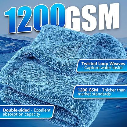 Airlab Microfiber Towels for Cars Wash Drying Towel Detailing Cloth, Ultra Absorbent, Streaks Free, Lint Free Cars, Trucks, SUVs, RVs, Motorcycles, Bath Wipes, 24 x 16 Inch, 1200 GSM, Pack of 1, Blue