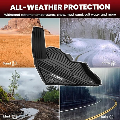 LASFIT Floor Mats for Ford Explorer 2020-2025 7 Passenger TPE All Weather Protector Anti-Slip Floor Liners, 2025 2024 2023 2022 2021 2020 Explorer 7 Seats Accessories, 1st& 2nd& 3rd Row, 4pcs Black