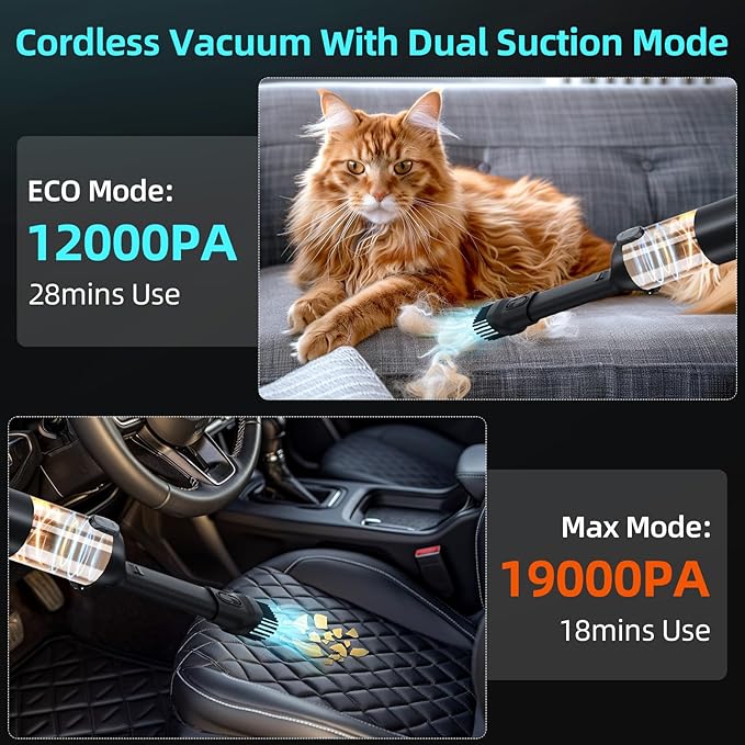 Car Vacuum Cleaner,95W/19Kpa/30Mins,Mini High Power Pet Portable Handheld Cordless Vacuum Pro, Rechargeable Extractor Vacuum Detailing with Cleaning Gel for Car, Home and Office Detail Cleaning