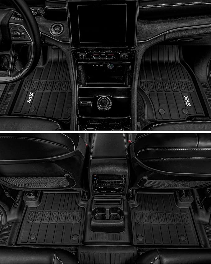 3W Floor Mats Fit for Jeep Grand Cherokee L 7 Seat 2021-2025 All Weather TPE Custom Fit Floor Liner for 1-3 Rows Full Set Car Mats Black(NOT Fit for 6-Passenger)