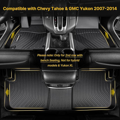 GINOWY- Floor Mats for Chevy Tahoe 2007-2014 (Not for Hybrid), for GMC Yukon, TPE All Weather Tahoe Floor Mats, Non-Slip Waterproof Easy to Clean Tahoe Floor Liners Accessories Black