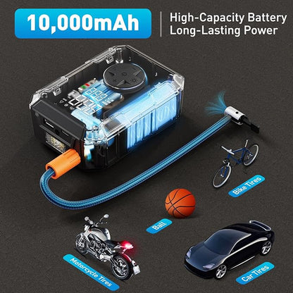 Tire Inflator Portable Air Compressor – Wireless & 12V Dual Power, Auto Shut-Off, Digital Display, Fast Inflation & LED Light, for Car, Bike, Sports & Travel