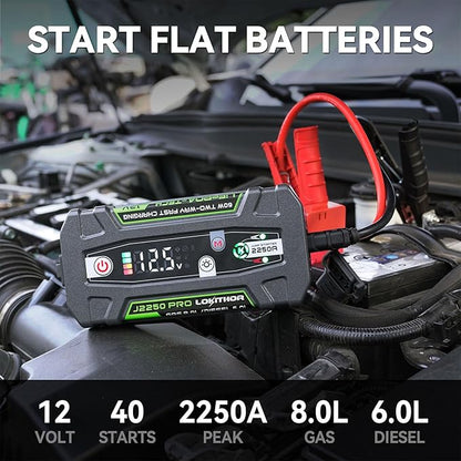 J2250 PRO Jump Starter with ConnectMax, 2250A LiFePO4 Car Starter Battery for 8.0L Gas and 6.0L Diesel Engines, Jump Pack with 60W Two-Way Fast Charging, Super-Safe and 2000 Cycle Life