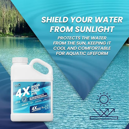 1 Gallon Aqua Blue Pond Dye 4X Concentrate, Lake & Pond Dye Blue for Aqua Colored Water, Ideal Lake Colorant, Aquashade Colorant That Protects Against Sunlight - Ideal for Fish and Wildlife