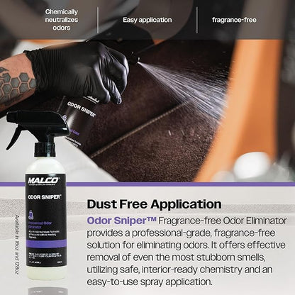 Malco Odor Sniper - Fragrance-Free Odor Eliminator for Car Interiors/Penetrates Odors at the Source/Chemically Neutralizes Foul Scents in Your Vehicle / 16 Oz. (199016)