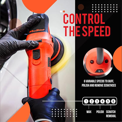 Maxshine M8S V2 Dual Action Polisher Car Detailing Kit - 1000W, 6-Speed, 8mm Throw, 5" Disc, Thread 5/16" - Car Detailing Supplies for Auto Paint Protection, Restoration & Scratch Repair