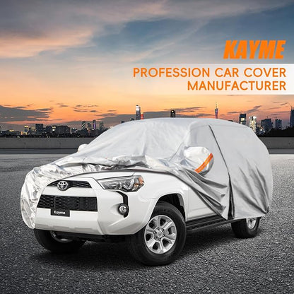 Kayme 6 Layers SUV Car Cover Custom Fit for Toyota 4Runner（2002-2025） Waterproof All Weather for Automobiles, Outdoor Full Cover Rain Sun UV Protection.Silver