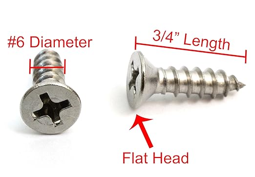 Bolt Dropper No. 6 x 3/4" Stainless Steel Flat Head Phillips Wood Screw, (100 pc), 18-8 (304) Stainless Steel Sheet Metal Screws- Type A Point, Plain Finish