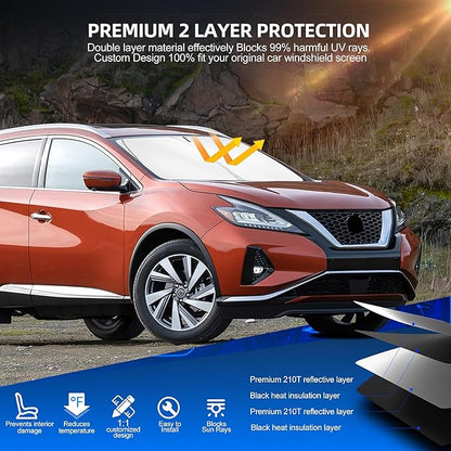 Windshield Sun Shade for Ni-ss-an Murano 2015-2024 Foldable Sunshade Custom Fit Front Window Car Interior Accessories Protector Blocks UV Rays