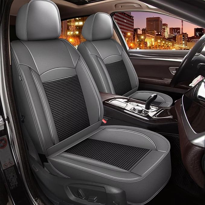 Seat Covers Fit for Toyota Camry: 2012-2025 Car Seat Covers Full Set 5 Seats Leather Ice Silk Breathable Waterproof Automotive Seat Cushion Protector (Black & Gray)