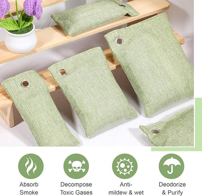 Nuanchu 24 Pcs Activated Charcoal Odor Absorber 50g/100g/200g, Air Purifying Bamboo Charcoal Bags, Natural Shoe Odor Absorber, Deodorizer Absorbers for Fresh Car Home Closet Pet Basement Smell(Green)