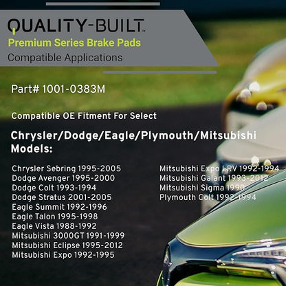 Premium Semi-Metallic Rear Brake Pads (1001-0383M) Compatible with 1988-2012 Chrysler/Dodge/Eagle/Mitsubishi/Plymouth (3000GT/Avenger/Colt/Eclipse/Expo/Galant/Sebring/Stratus & More)