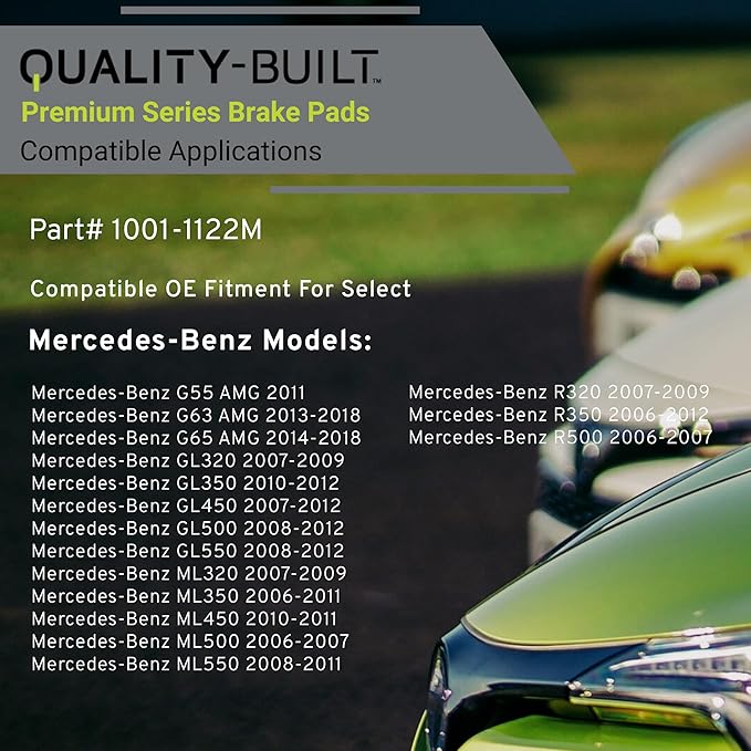 Premium Semi-Metallic Rear Brake Pads (1001-1122M) Compatible with 2006-2018 Mercedes-Benz (G55 AMG/G63 AMG/G65 AMG/GL320/GL350/GL450/GL500/GL550/ML320/ML350/ML450/ML500 & More)